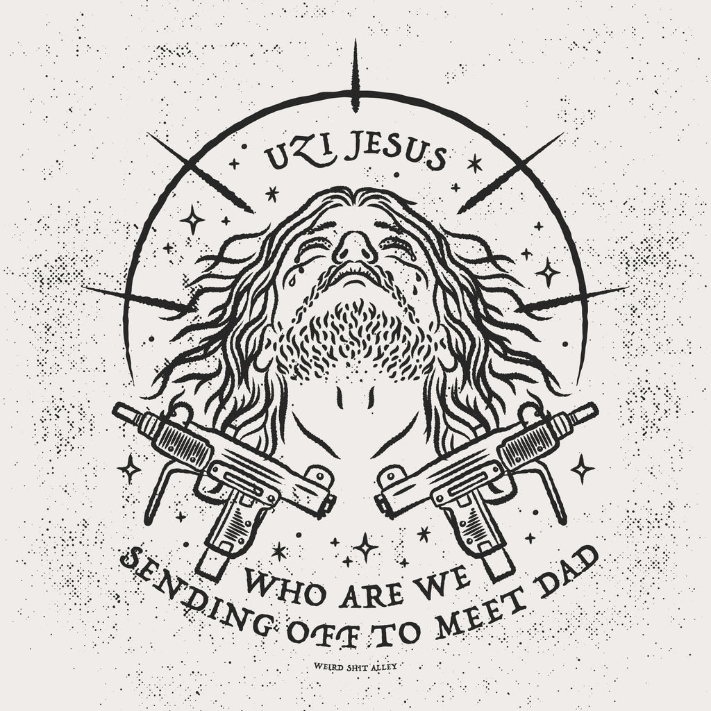 dungeon crawler carl uzi jesus art print product mockup detailed image