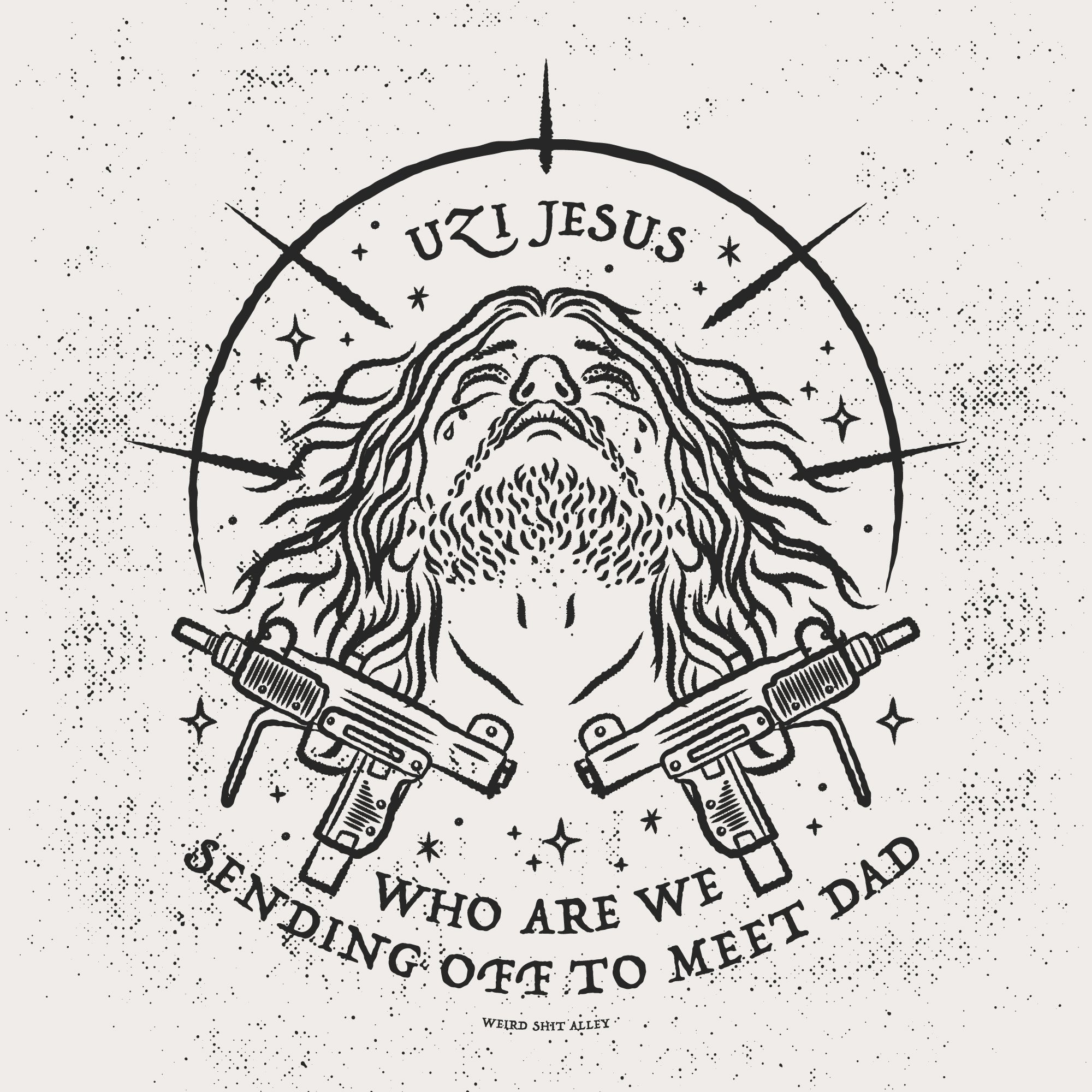 dungeon crawler carl uzi jesus art print product mockup detailed image