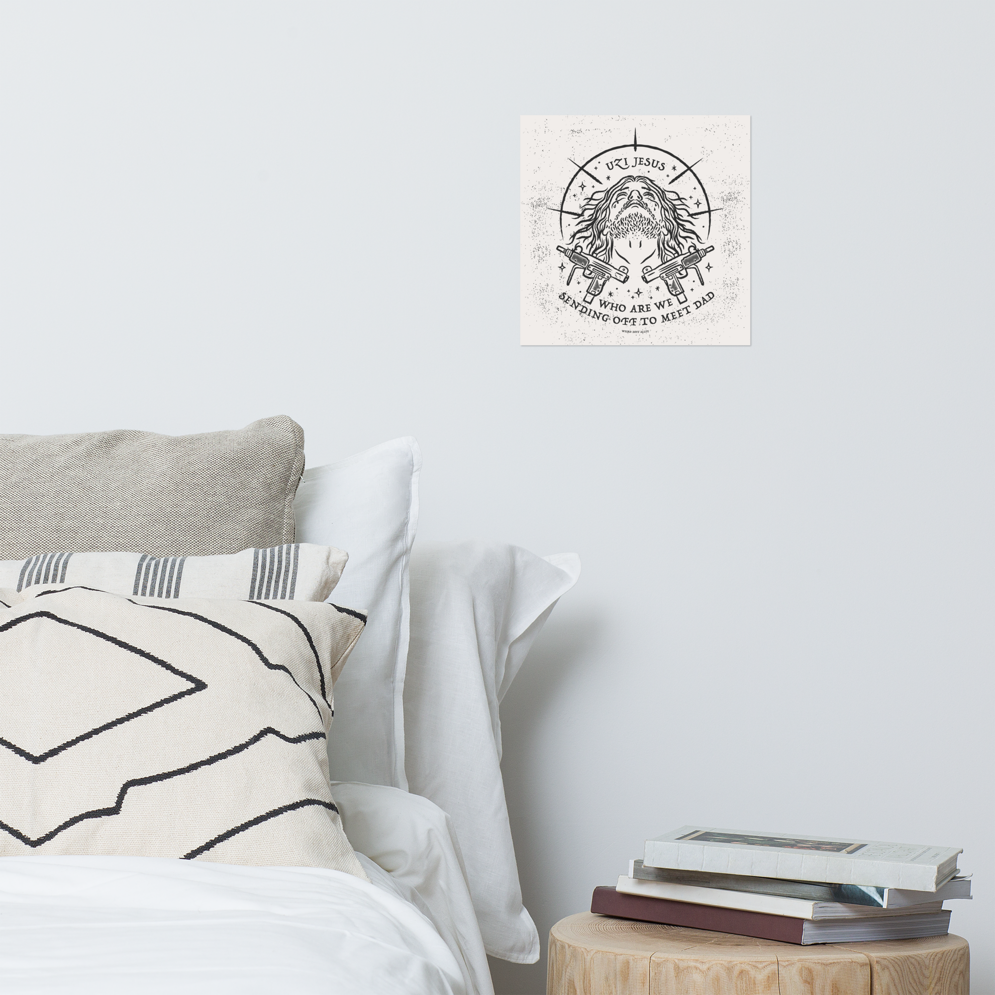 dungeon crawler carl uzi jesus art print product mockup