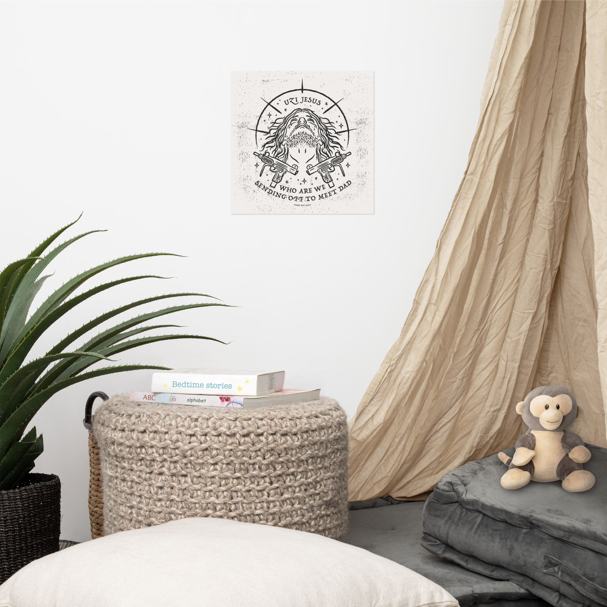 dungeon crawler carl uzi jesus art print product mockup