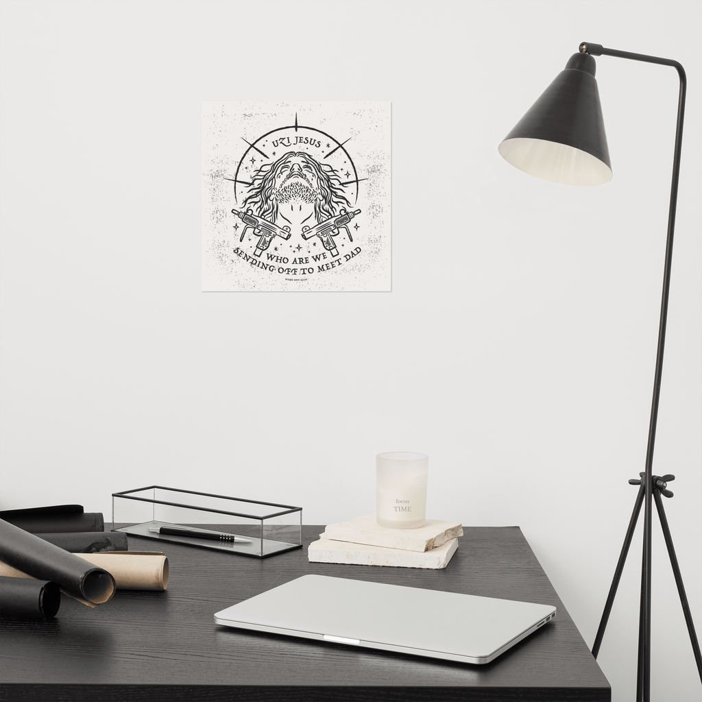 dungeon crawler carl uzi jesus art print product mockup