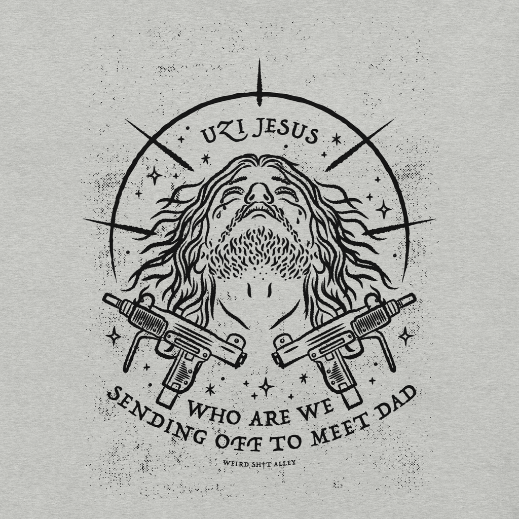 dungeon crawler carl uzi jesus shirt product mockup