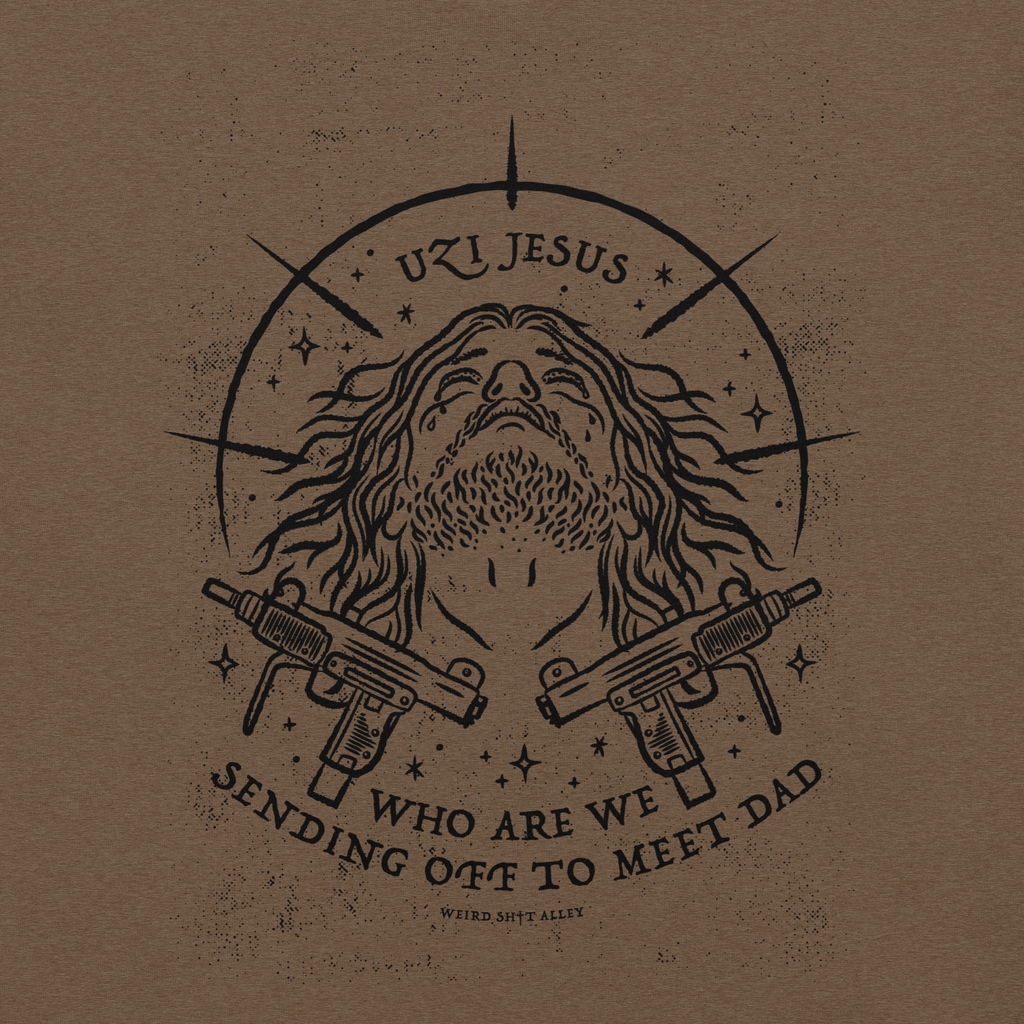 dungeon crawler carl uzi jesus shirt product mockup