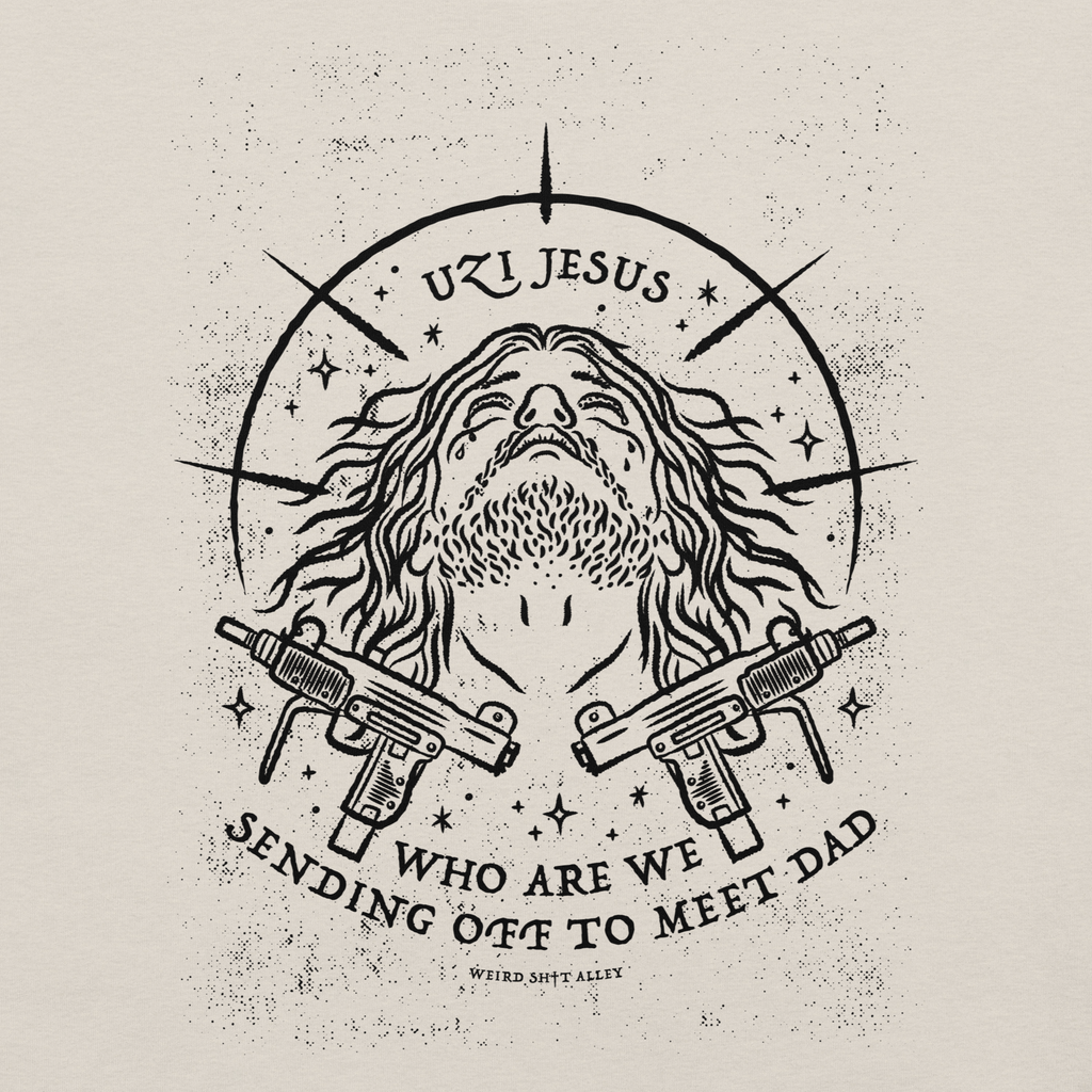 dungeon crawler carl uzi jesus shirt product mockup
