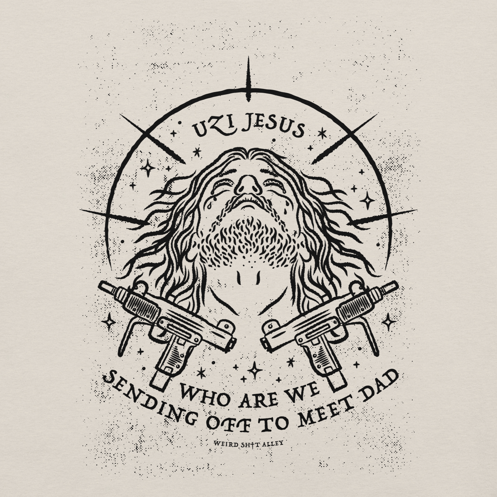 dungeon crawler carl uzi jesus shirt product mockup