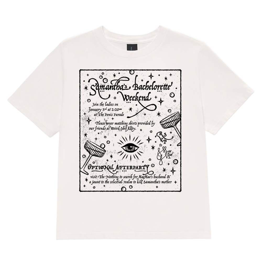 dungeon crawler carl samantha bachelorette party invitation shirt product mockup