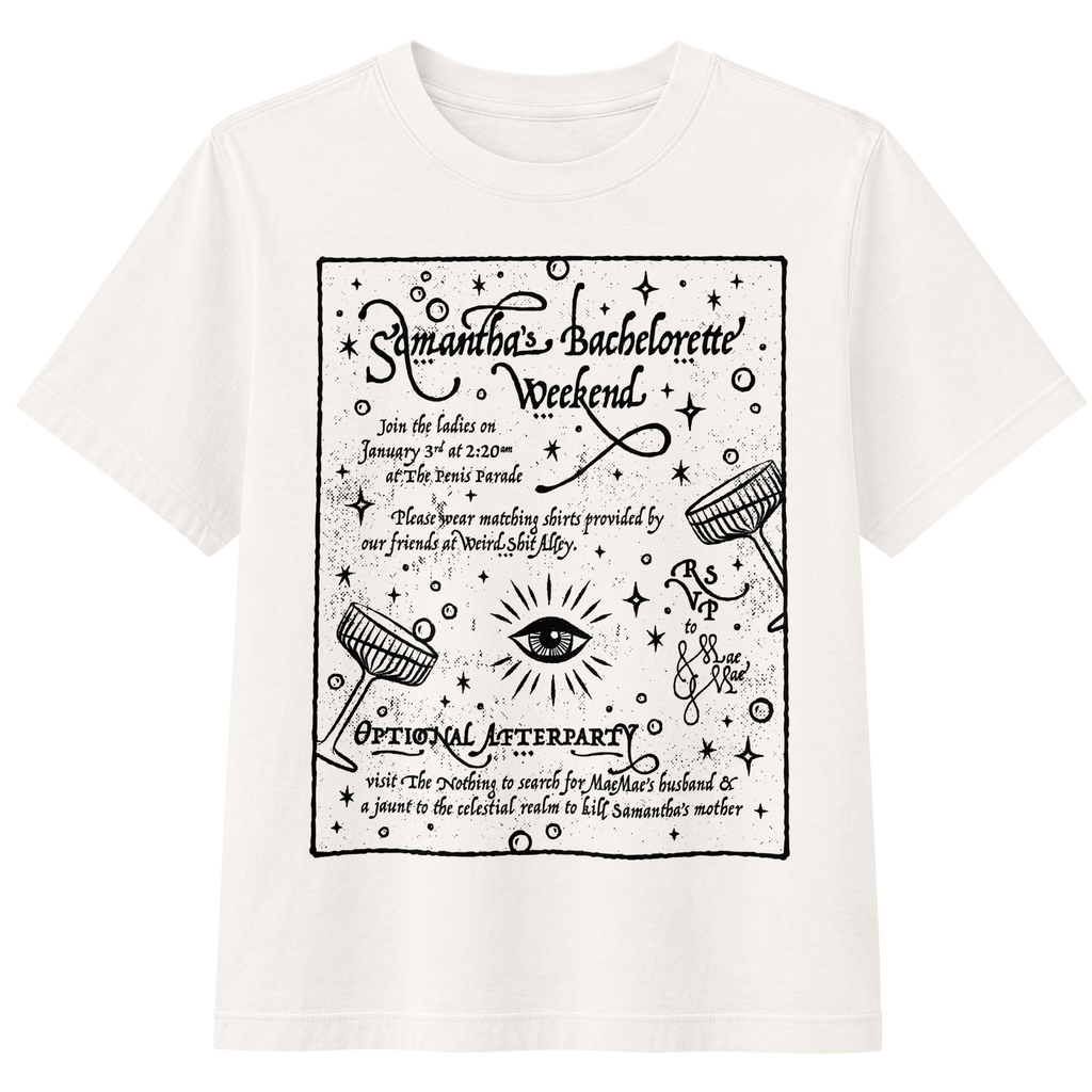 dungeon crawler carl samantha bachelorette party invitation shirt product mockup
