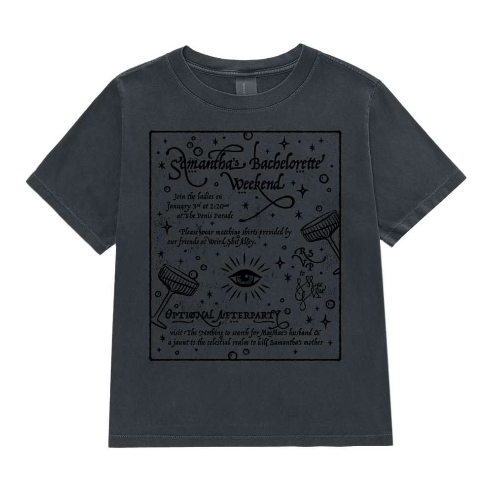 dungeon crawler carl samantha bachelorette party invitation shirt product mockup