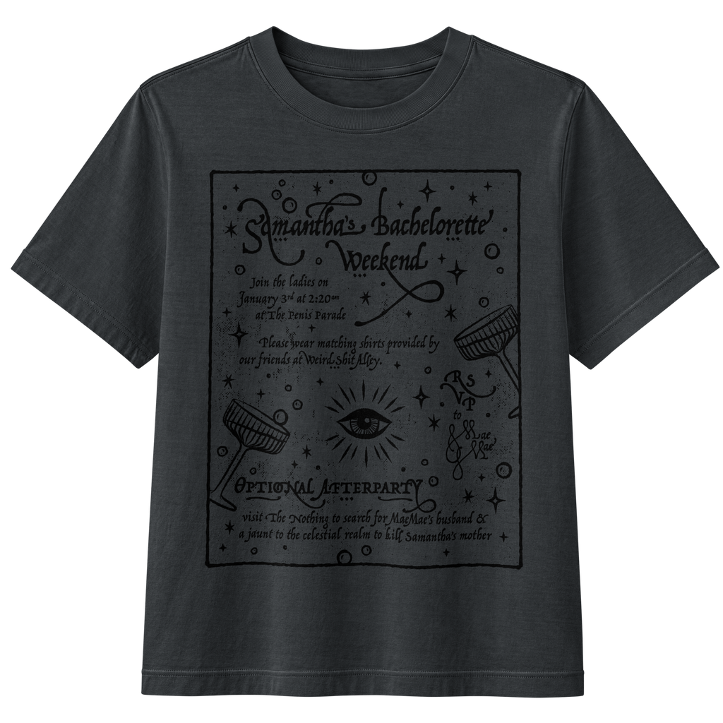 dungeon crawler carl samantha bachelorette party invitation shirt product mockup