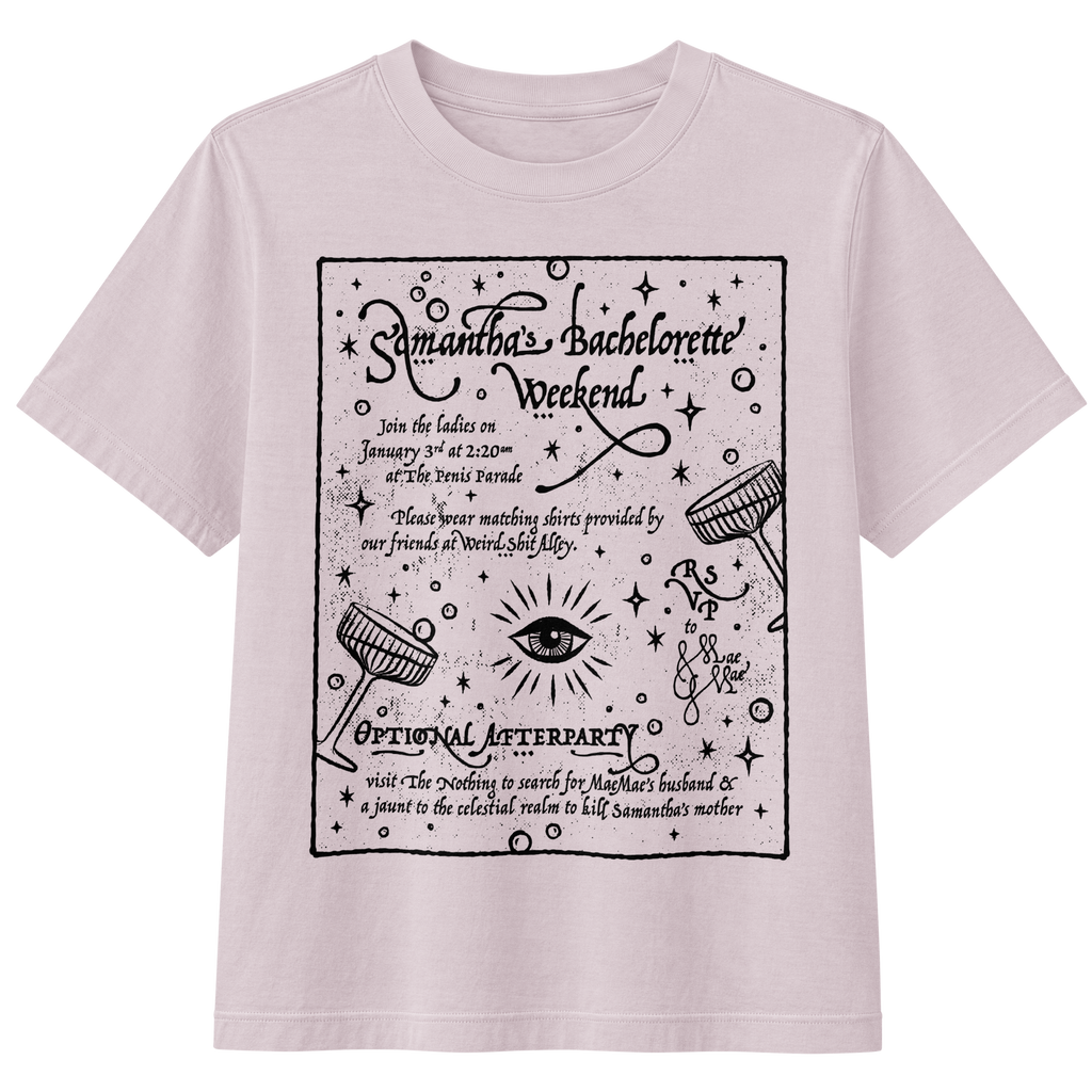 dungeon crawler carl samantha bachelorette party invitation shirt product mockup