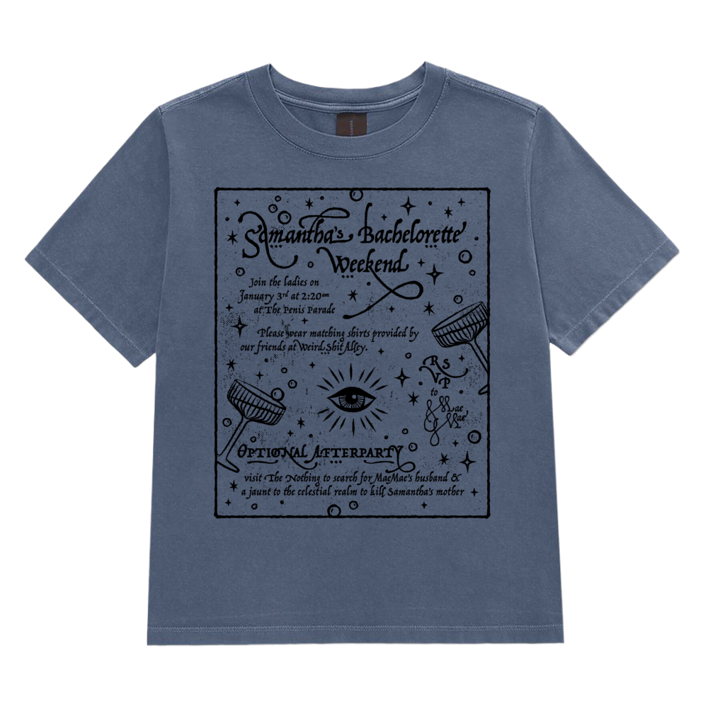 dungeon crawler carl samantha bachelorette party invitation shirt product mockup