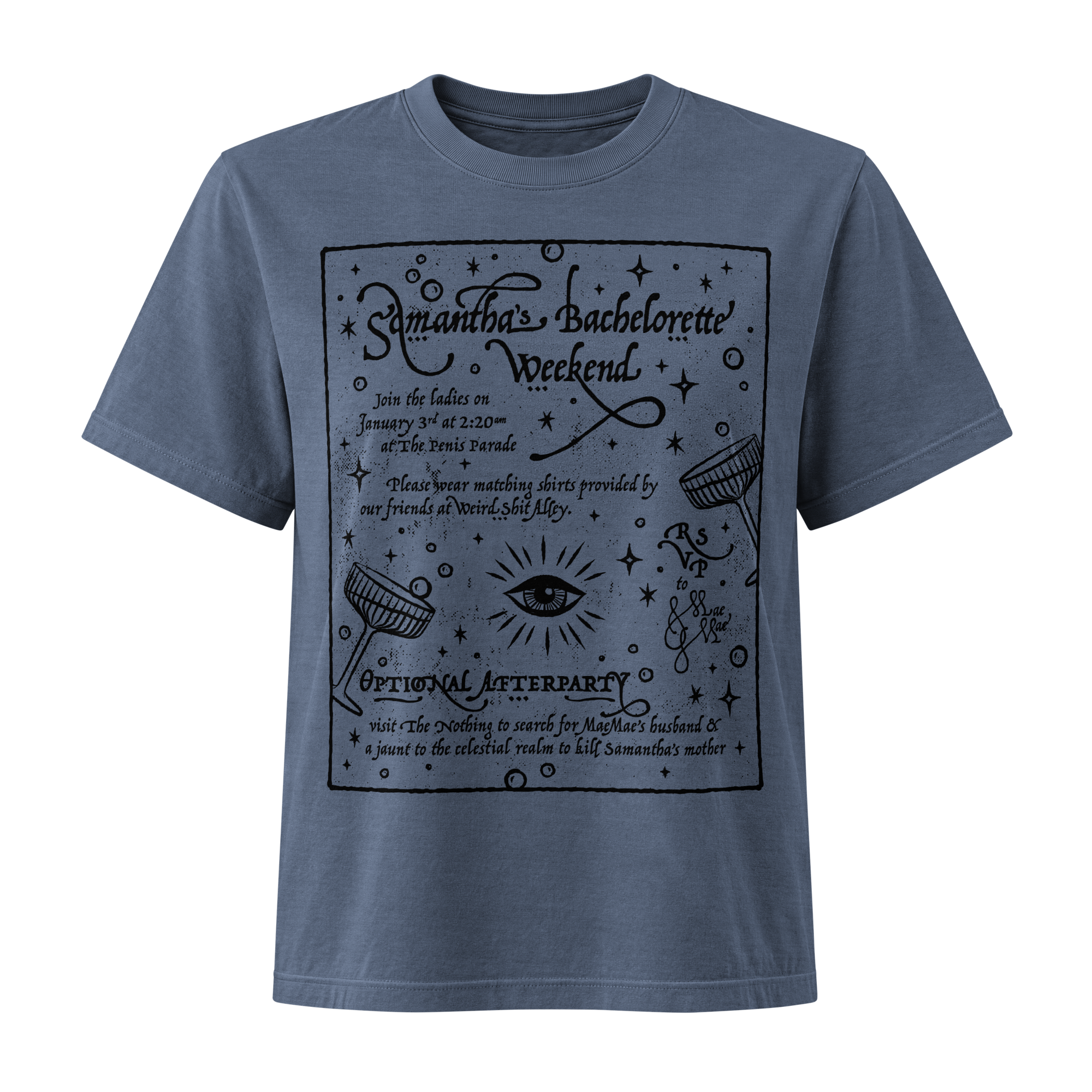 dungeon crawler carl samantha bachelorette party invitation shirt product mockup